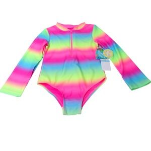 Breaking Waves Girls Rainbow Ombre Long Sleeve Rash Guard Swimsuit 5 /#26576